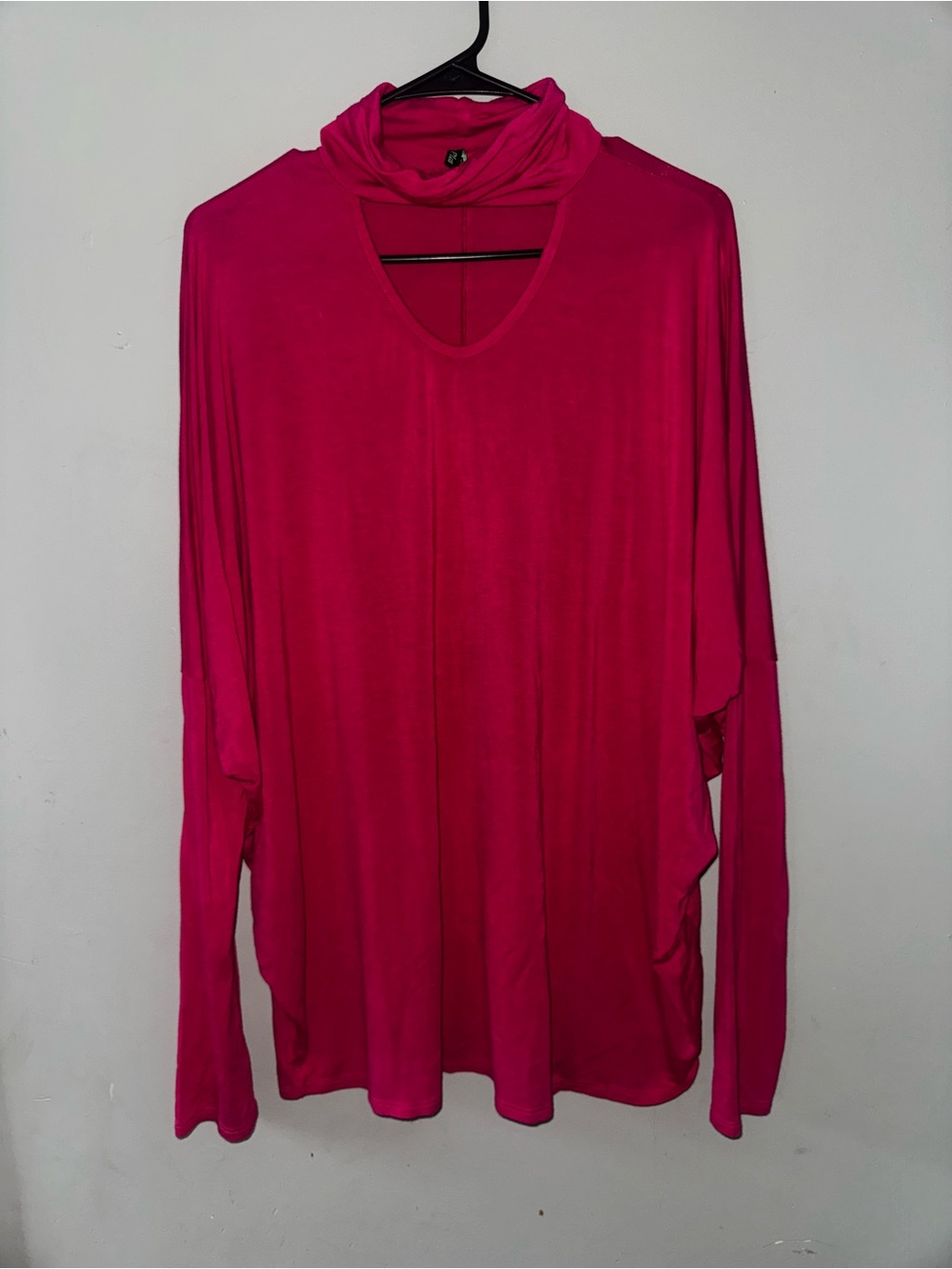 Relaxed Long-Sleeve Tunic with Draped Neck - Fuchsia
